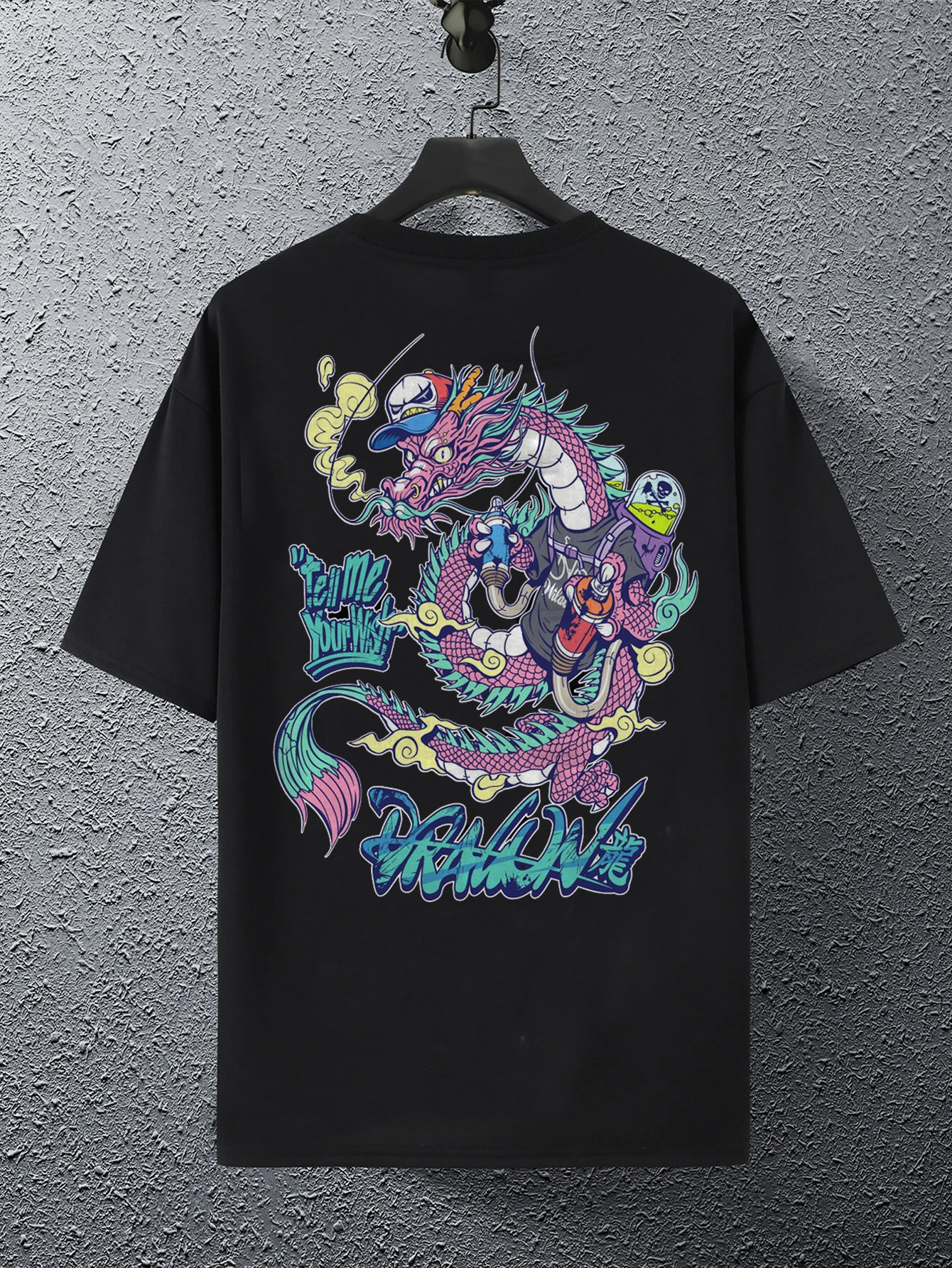 Dragon Oversized Printed T-shirt | Dragon T-shirt Black