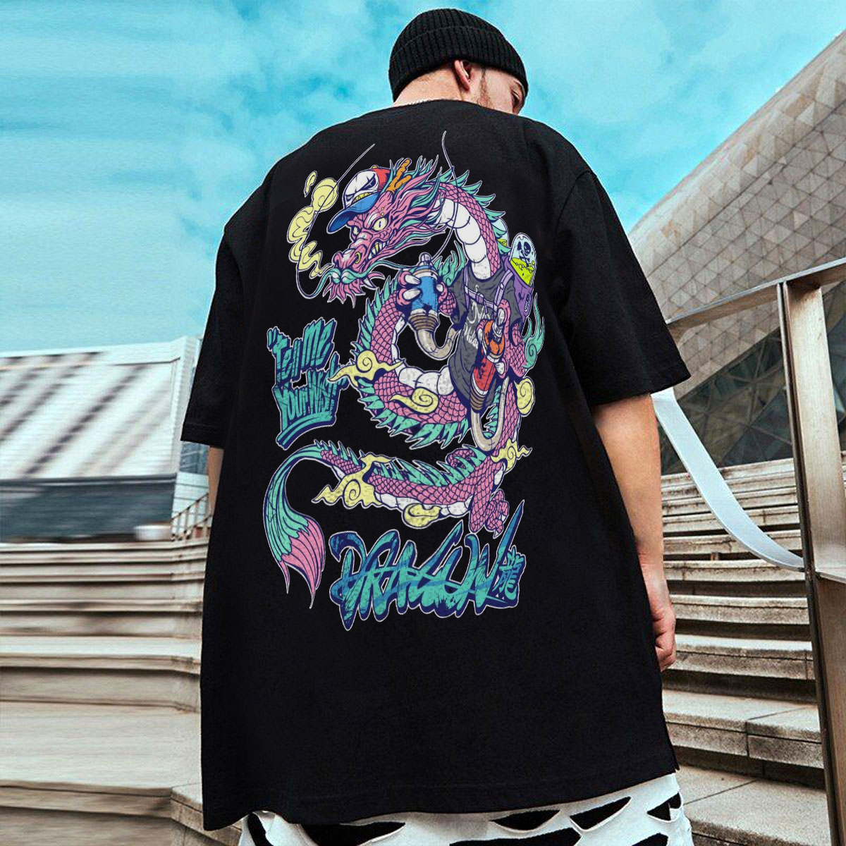 BLACKBLONDのBBD Hidden Slogan Pigment Long T-Shirt 全3色 Loose T-shirt with optical illusion print black black